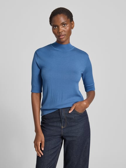 MORE & MORE Strickshirt mit Stehkragen Rauchblau 4