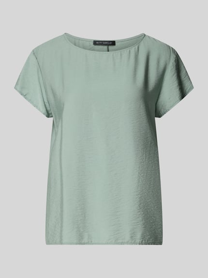 Produktfoto, Regular Fit T-Shirt aus Viskose-Mix von Betty Barclay in zartem Mintgrün, Kurzärmelig, Rundhalsausschnitt, glatte Struktur. Damen T-Shirt, Rückenlänge 60 cm, Ärmellänge 13 cm, Größe 36.