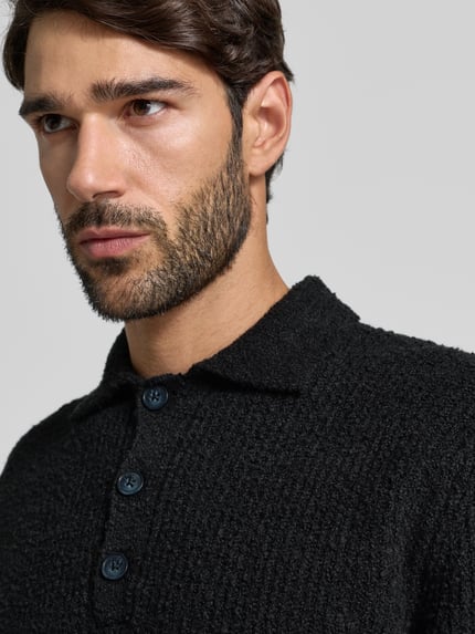 ONLY & SONS Relaxed Fit Strickpolo aus Baumwoll-Mix Modell 'DALE LIFE' Black 3