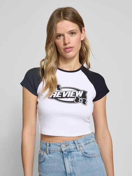 REVIEW Kort T-shirt met labelprint Wit - 3