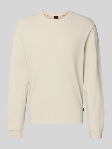 Produktfoto, Regular Fit Langarmshirt aus katoenmix model 'WE-TEMPEST' van BOSS Orange in effen kleuren, fijnrib, labelpatch, ronde hals, lange mouw, mouwboord