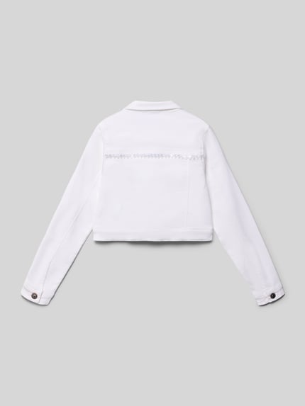 Productfoto, witte Regular Fit Jacke met Pailettenbesatz van DANAMADE, elastisch katoenmix, florale details, borstzakken, omgeslagen kraag