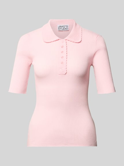 Produktfoto, Strickshirt mit 1/2-Arm und Polokragen von JAKE*S STUDIO WOMAN aus Lyocell-Mix in zartem Rosa, fein gerippte Textur