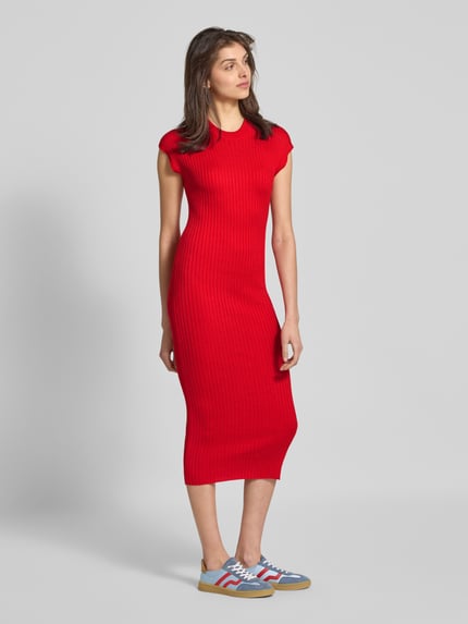 Tommy Hilfiger Midikleid in Ripp-Optik Rot 1