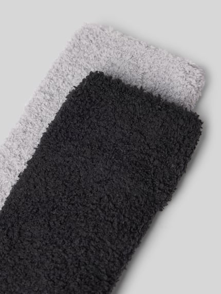 Produktfoto, Kuschelsocken mit elastischem Bündchen 2er-Pack von camano in Schwarz und Hellgrau, flauschige Textur, Damen Socken, Material-Mix mit Stretch-Anteil, elastische Rippbündchen, 2er-Pack, Abnäher