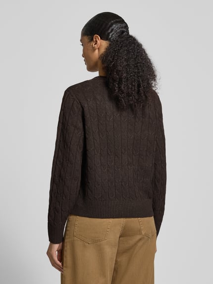 VERO MODA Sweter z dzianiny o kroju regular fit ze ściegiem warkoczowym model ‘ARIES’ Czekoladowy 5