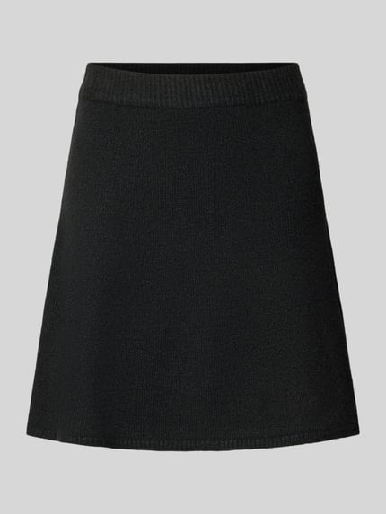 Produktfoto, Strickrock mit elastischem Bund Modell 'Gisa' von Neo Noir in Schwarz, A-Linie, Material-Mix mit Woll-Anteil, kurze Länge