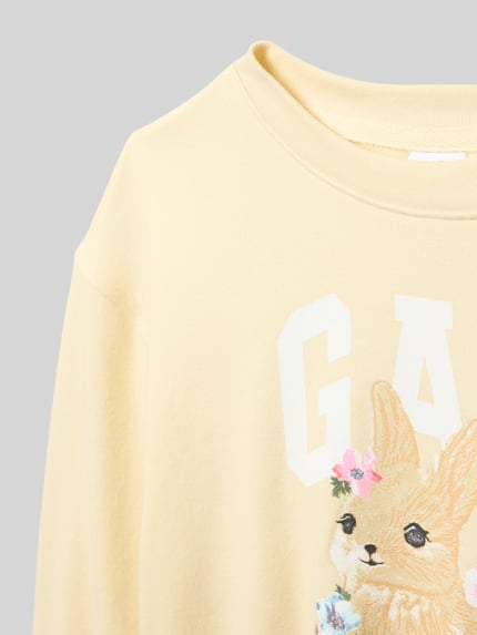 Productfoto, Sweatshirt mit Motiv- und Logo-Print van GAP in lichtgeel, katoenmix, loose fit, geribbelde ronde hals, kindertrui
