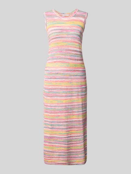 Produktfoto, Midikleid aus Viskose-Mix mit Rundhalsausschnitt von Christian Berg Woman, prosty krój, wzór allover, pastelowe pasy, długość tylu w rozmiarze S: 113 cm, szerokość w rozmiarze S: 48 cm, miękka faktura