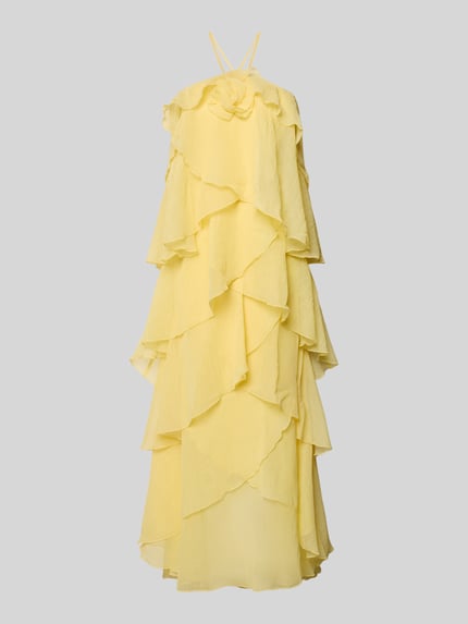Productfoto, maxi-jurk met 3d-ruchedetails model 'DELILAH' van Vero Moda, effen kleuren, regular fit, maxilengte, applicatie, halter, naadritssluiting