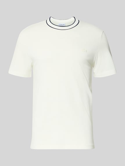 Productfoto, Regular Fit T-Shirt aus Baumwoll-Mix van Lacoste, uni wit, piqué textuur, ronde hals, korte mouw, logo-stitching
