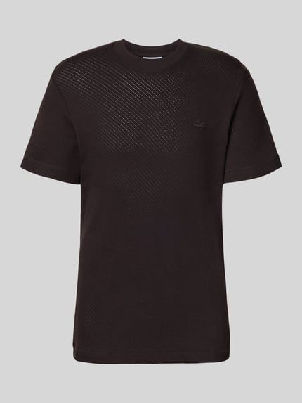 Produktfoto, Regular Fit T-Shirt aus reiner Baumwolle von Lacoste, Optik: Unifarben, Struktur-Muster, Logo-Stitching, Rundhals, Kurzarm, Strick, Material: reine Baumwolle, schwarze Farbe