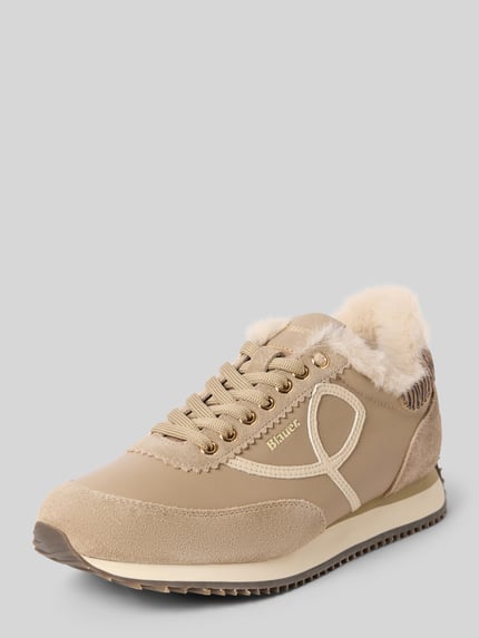 Productfoto, Sneaker uit leer-mix model 'LORAIN' van Blauer USA in beige, afgeronde neus, kunstbont voering, vetersluiting, labeldetail, hakhoogte 3 cm, schachthoogte 9 cm, schachtwijdte 10 cm.