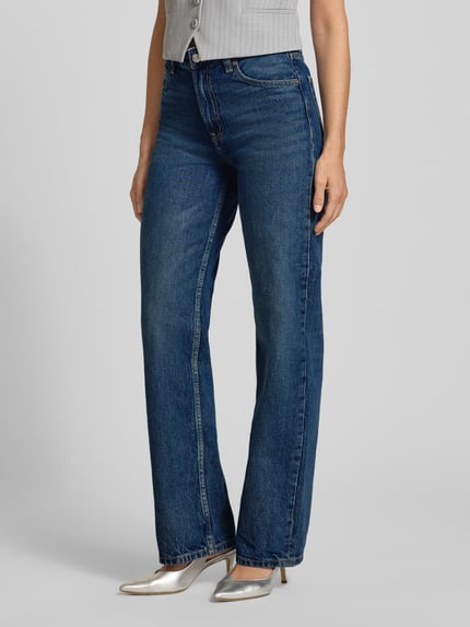 MANGO Straight Fit Jeans im Used-Look Modell 'MIAMI' Dunkelblau 4