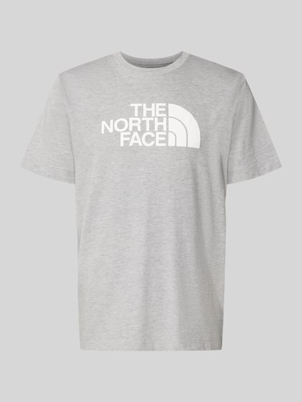 Produktfoto, graues Regular Fit T-Shirt mit Logo-Print Modell 'Evolution' von The North Face aus Baumwoll-Mix, kurzärmelig, Rundhalsausschnitt