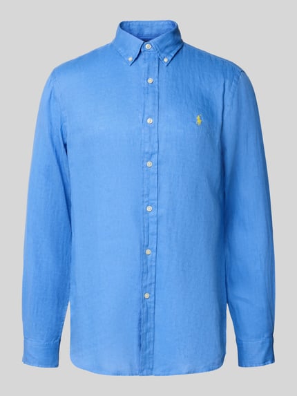 Productfoto, Freizeithemd aus reinem Leinen van Polo Ralph Lauren in blauw, regular fit, button-down kraag, knoopsluiting, label-stiksel.