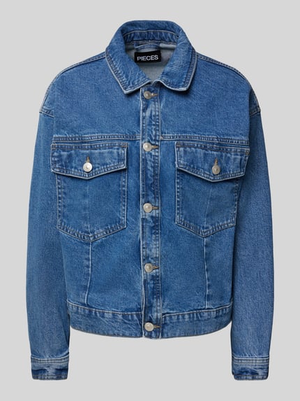 PIECES Comfort Fit Jeansjacke aus Baumwoll-Mix Modell 'ELMA' Blau 2