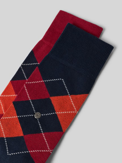 Produktfoto, Socken mit Label-Applikation Modell 'Everyday' im 2er-Pack von Burlington, mehrfarbig mit Rauten, elastischer Baumwoll-Mix, Rippbündchen, Label-Print