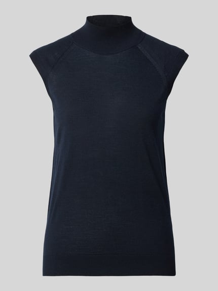 Produktfoto, dunkelblauer Slim Fit Pullunder aus reiner Schurwolle Modell 'FIPINI' von BOSS für Damen, glatte Oberfläche, klare Konturen