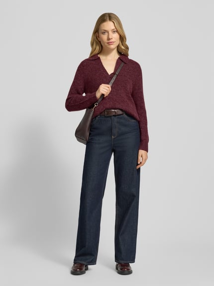 FREE/QUENT Slim Fit Strickpullover mit Woll-Anteil Modell 'Hil' Bordeaux 1