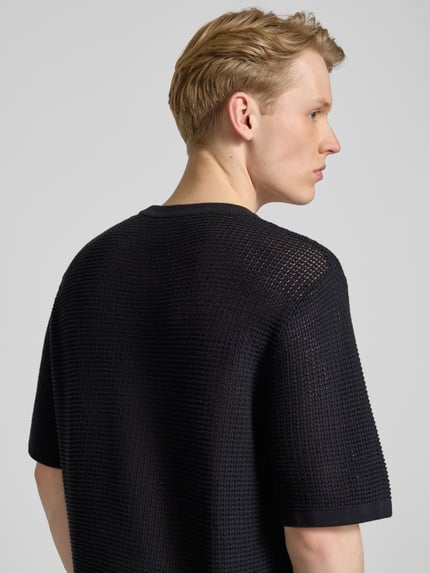 JACK & JONES Bluzka z dzianiny z okrągłym dekoltem model ‘ALMERIA’ BLACK 3
