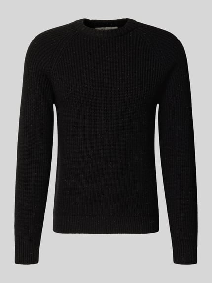 Produktfoto, Regular Fit Strickpullover aus Baumwoll-Mix mit Woll-Anteil Modell 'LITUS' von Only & Sons in schwarzer Melange-Optik, Grobstrick-Struktur
