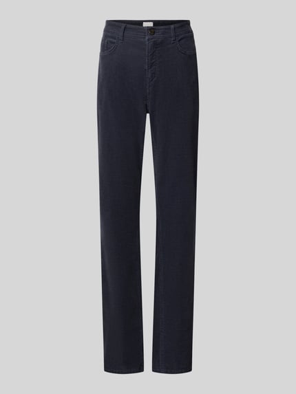 Produktfoto, dunkelblaue Schmale Hose aus Baumwoll-Lyocell-Mix Modell 'CAROLA' von Brax, glatte Oberfläche, Damen Schmale Hose von Brax.