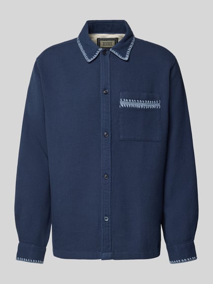 Produktfoto, Relaxed Hemdjacke mit Strukturmuster von Scotch & Soda in Dunkelblau, reine Baumwolle, Kentkragen, Brusttasche, Knopfleiste