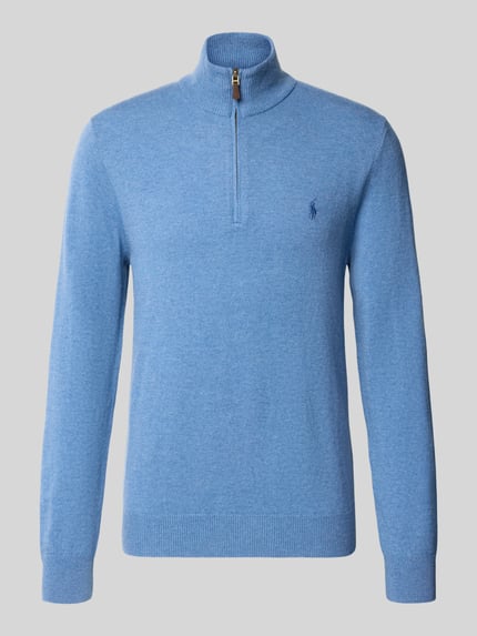 Produktfoto, Regular Fit Troyer aus reiner Wolle von Polo Ralph Lauren in Hellblau mit feiner Strickstruktur und halbem Reißverschluss