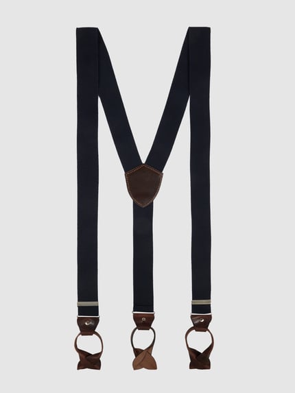 Produktfoto, Hosenträger in Geschenkbox von Lloyd Men's Belts in Dunkelblau mit braunem Lederrückenteil, Y-Form, 3-teilig, Vario Knopf-Clips