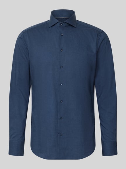 Produktfoto, Regular Fit Business-Hemd mit haaikraag van Christian Berg Men, puur katoen, effen donkerblauw, met lange mouwen