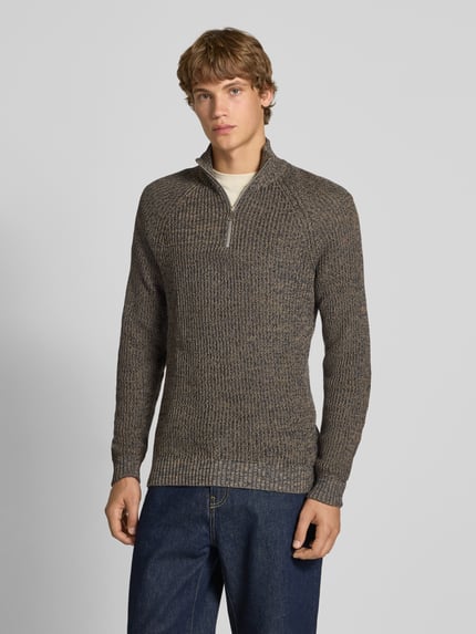 Blend Slim Fit Strickpullover mit Reißverschluss Modell 'Darik' Anthrazit 4