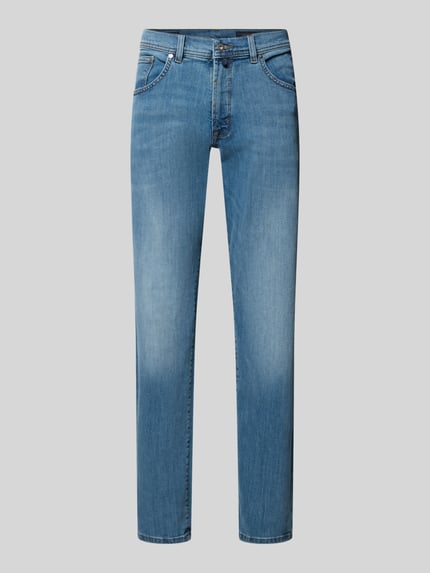 Produktfoto, Relaxed Fit Jeans mit Eingrifftaschen Modell 'Dijon' von Pierre Cardin, bawełniana tkanina z domieszką stretchu, klasyczny niebieski kolor, szerokość w rozmiarze 32/34: 41 cm, długość nogawki wewnętrznej w rozmiarze 32/34: 85 cm