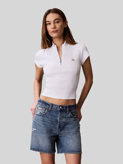 Calvin Klein Jeans Slim Fit cropped T-Shirt aus Baumwoll-Mix Weiss 4
