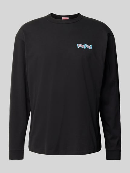 Produktfoto, schwarzes Longsleeve aus reiner Baumwolle von Kenzo mit Label-Print, Regular Fit, Rundhalsausschnitt, elastische Ärmelabschlüsse.