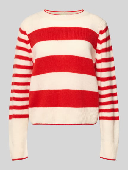 Produktfoto, Regular Fit Strickpullover aus reiner Schurwolle van Marc O'Polo, rood-wit gestreept allover, grof gebreid, crew neck
