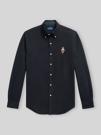 Produktfoto, vrijetijdsoverhemd uit effen kleur katoen met motiefdetail, gestikt logo, doorlopende knoopsluiting, lange mouwen, manchet met knopen, button-downkraag, motiefprint van POLO RALPH LAUREN