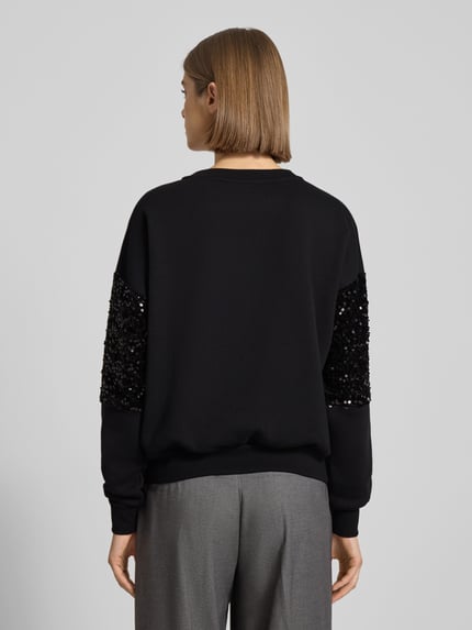 PIECES Regular fit sweatshirt van katoenmix met pailletten, model 'NANCY' Zwart - 5