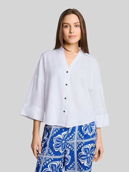 Tom Tailor Oversize Bluse aus Leinen-Viskose-Mix Weiss 4