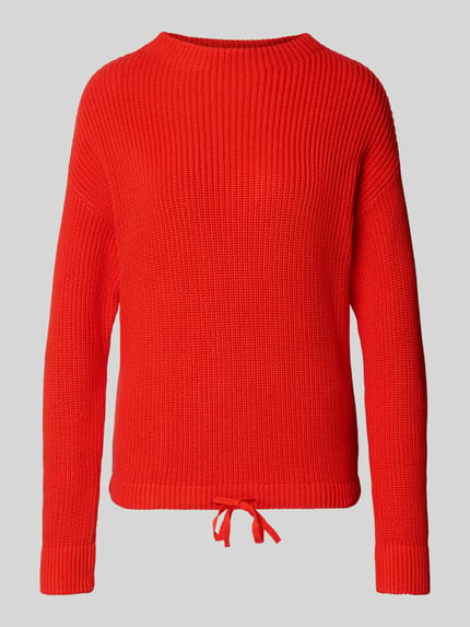 Produktfoto, Strickpullover mit Stehkragen und Tunnelzug von Jake*s Casual, leuchtendes Rot, grobmaschige Struktur, Reine Baumwolle, Regular-Fit