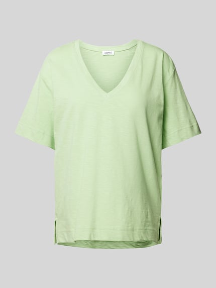 Esprit T-Shirt in unifarbenem Design mit V-Ausschnitt Apfel 2