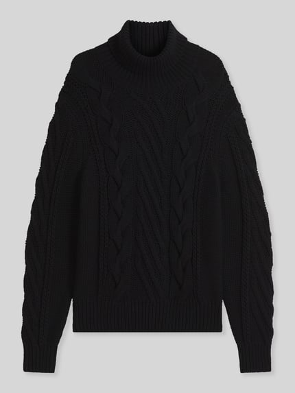 HUGO Rollkragenpullover mit Zopfmuster Modell 'Scanlon' Black 2