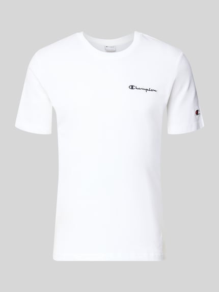 Productfoto, T-Shirt met Label-Stitchings en ronde hals van CHAMPION, wit katoen, regular fit, ruglengte maat M 69 cm, labelstiksels