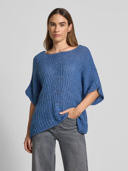 MORE & MORE Loose Fit Strickpullover mit Woll-Anteil und 1/2-Ärmel Rauchblau 4