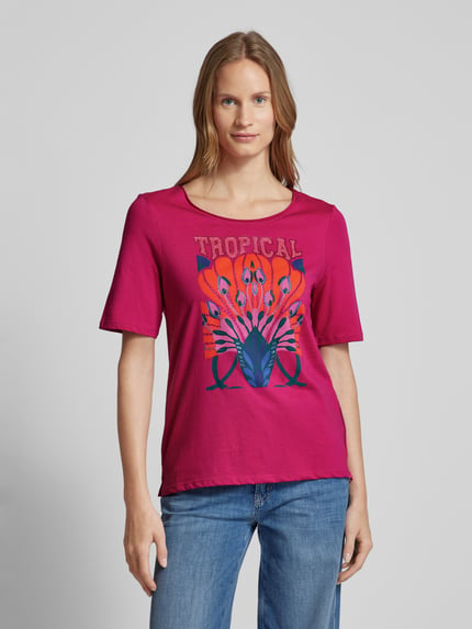 Oui T-shirt met strass-steentjes Fuchsia - 4