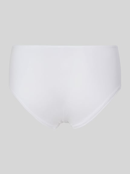 Produktfoto, Slip mit Logo und elastischem Bund von SKINY, Damen Slip aus Baumwoll-Elasthan-Mix in Weiß, körpernahe Passform, glatte Textur.