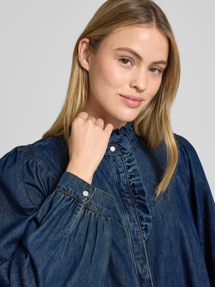 SUNCOO PARIS Regular fit met jeansblouse met ruches, model 'LIVELY' Donkerblauw - 3