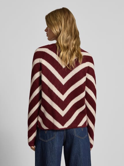 ONLY Sweter z dzianiny o kroju regular fit ze wzorem w paski model ‘ELIZA’ Bordowy 5
