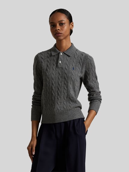 Polo Ralph Lauren Regular Fit Poloshirt aus Woll-Mix mit Kaschmir-Anteil Mittelgrau 4
