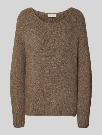 Milano Italy Sweter z dzianiny krój loose fit z mieszanką wełny i alpaki Piaskowy 2